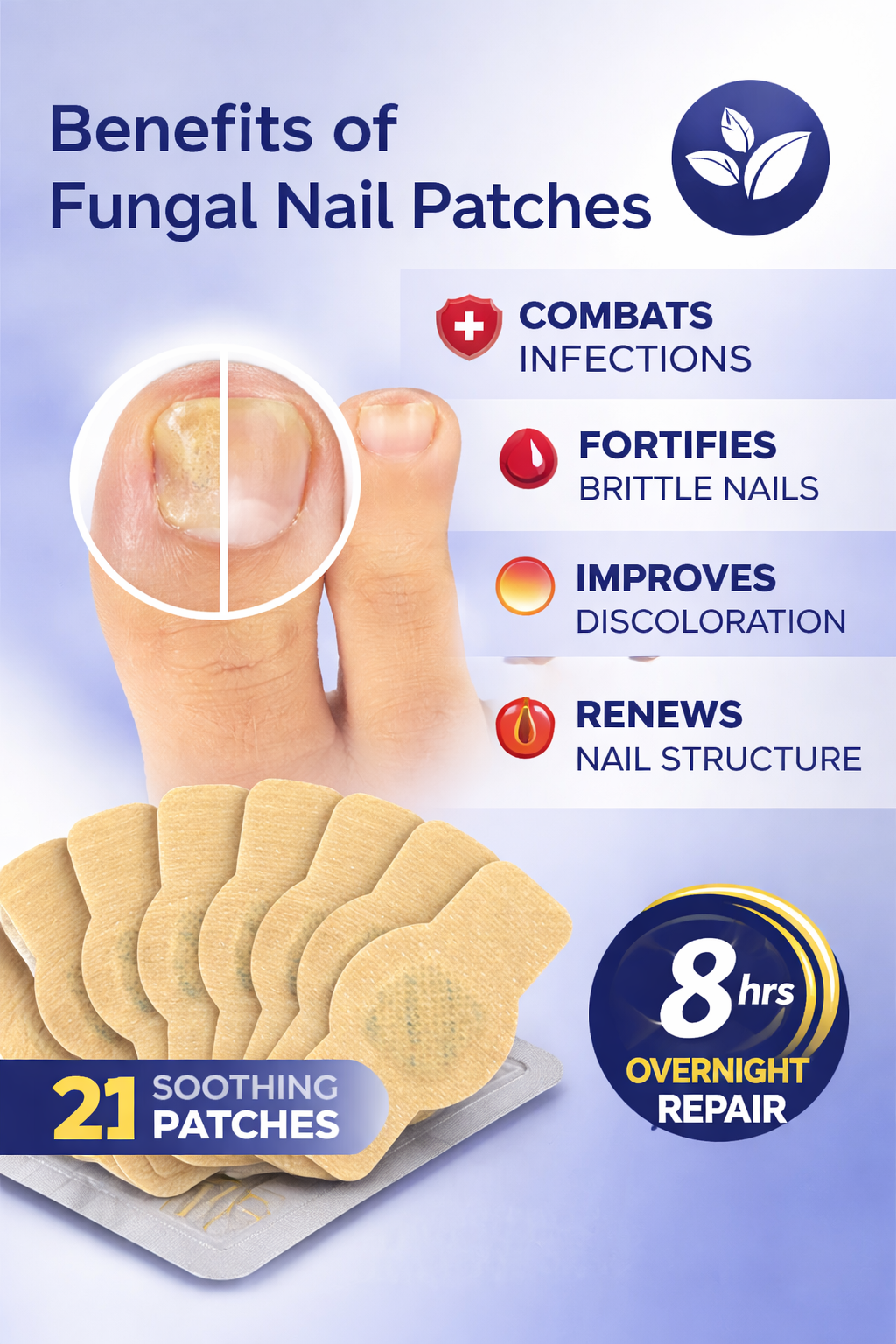 Advanced Fungal Nail Patch Treatment – Powerful Antifungal Solution | Targets Nail Fungus at the Root | Easy-to-Use Patch for Toenail & Fingernail | 21 Patches