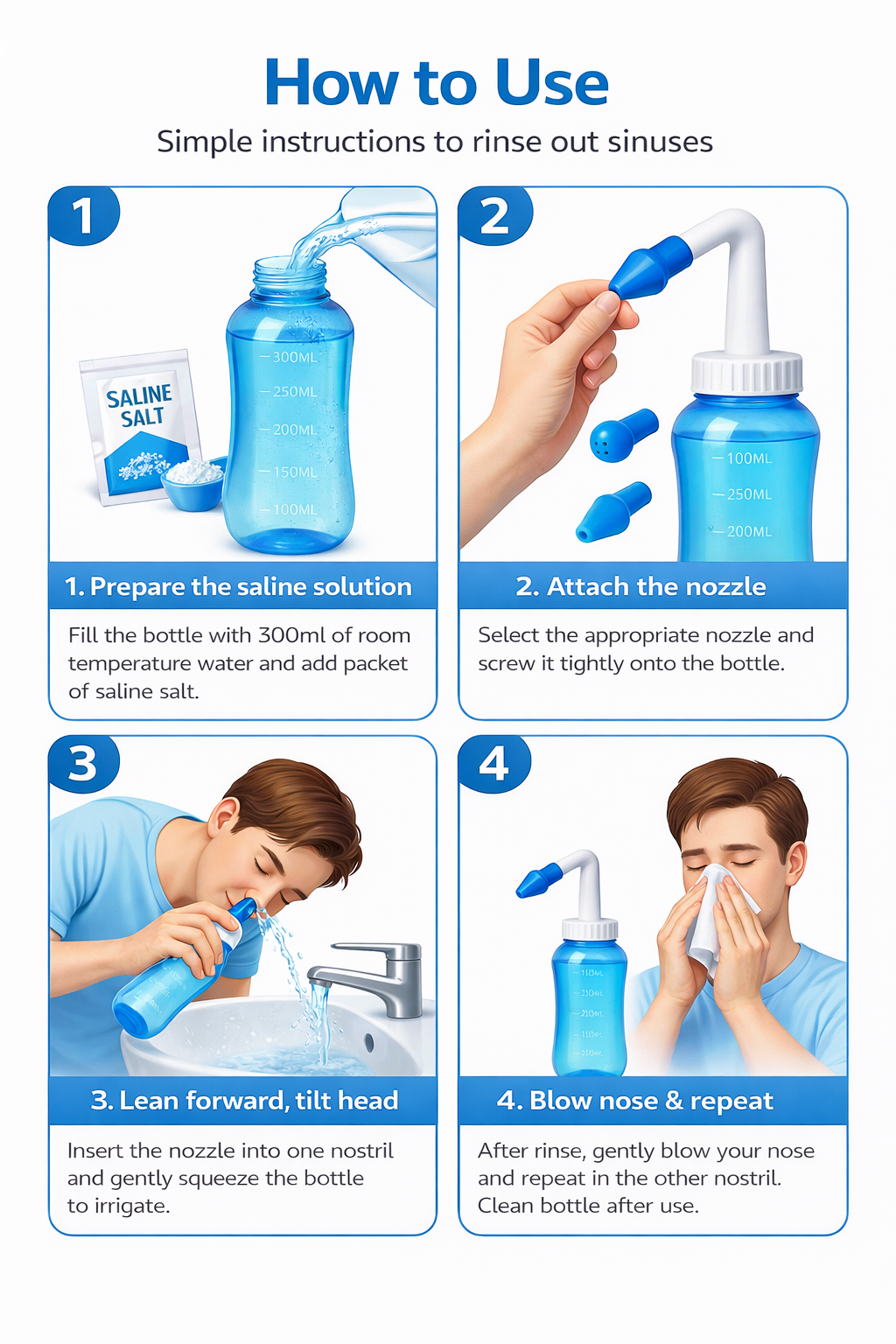 300ml Jal Neti Pots Bottle for Sinus BPA Free